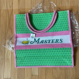Large Masters Green Tote with Pink Trim and Logo Emblem